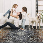 Washable Area Rugs 8x10, Large Rugs for Living Room, Carpet for Bedroom, Soft Faux Wool Retro Dining Room Rug, Non-Slip Backing Resistant Low Pile Vintage Print Rug for Home Office (Tan/Gray)