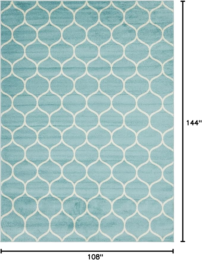 Rugs.com Lattice Frieze Collection Rug – 9' x 12' Light Blue Medium Rug Perfect for Living Rooms, Large Dining Rooms, Open Floorplans