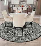 vivorug Round Rug 6ft Vintage-Inspired Round Area Rug Non-Slip Indoor Carpet for Living Room Bedroom Entryway, Stain Resistant Home Decor Circle Rug, Black and White