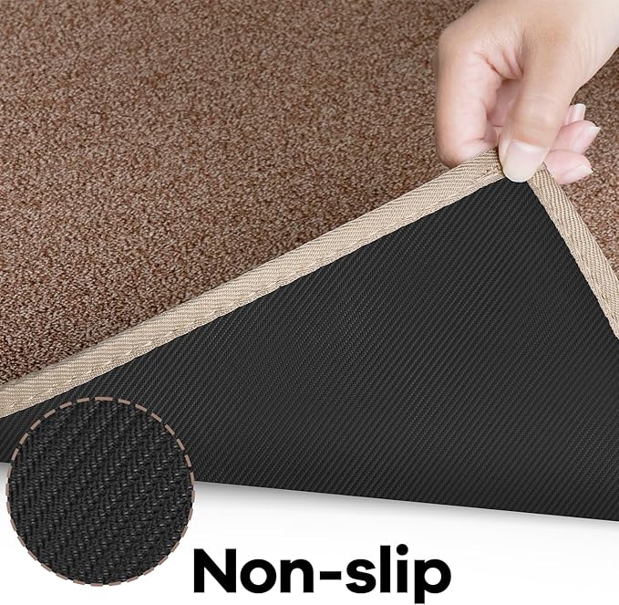 Area Rug with Non Slip Rubber Backing, Washable Soft Floor Carpet for Living Room, Kitchen, Entryway Indoor, Bedroom, Laundry, Low Pile Area Rugs, Solid Color with Pointillism Style, 3 * 5 ft Brown