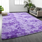 Soft Modern Shaggy Fluffy Carpets for Living Room Bedroom Girls Room Nursery Home Decor, 4 X 6 Tie-Dyed Plush Fuzzy Rugs, Indoor Carpet Shag Area Rug for Kids Room, Purple