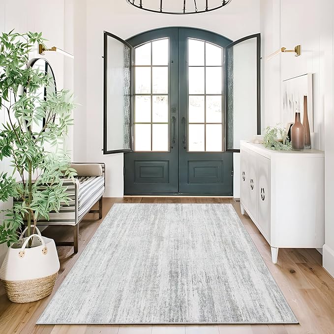 MUJOO 3x5 Rug Washable,Entryway Rug Small Area Rugs for Bedroom Living Room Kitchen Bathroom,Modern Abstract Non Slip Carpet,Indoor Entry Mat,Low Pile Throw Rug Accent Grey