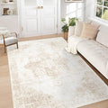 Area Rug 5x7 Washable Rug, Vintage Boho Medallion Rugs Non-Slip Soft Low Pile Large Distressed Rug Indoor Retro Carpet for Living Room Bedroom Dining Room Home Office (Beige, 5'x7')
