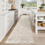 KUTA Moroccan Washable Hallway Runner Rug, 2.6x12 Non-Slip Vintage Beige Boho Kitchen Rugs Ultra Soft Distressed Geometric Floor Carpet Runners for Bedroom Laundry Living Room