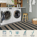 Lahome Striped Easy Jute Front Door Mat, 2x3 Washable Kitchen Rug Small Indoor Outdoor Rugs for Entryway, Farmhouse Neutral Lightweight Non Slip Black Carpet for Foyer