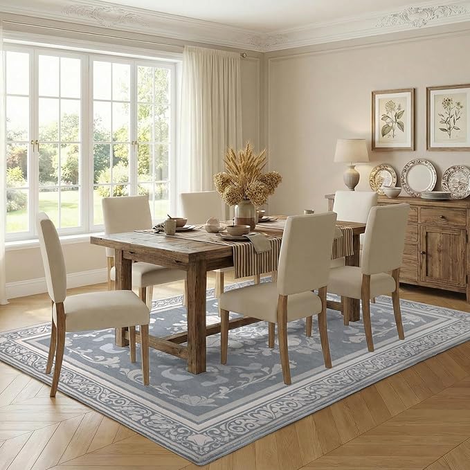 SOULFUL Medium Pile 4x6 Rugs for Living Room - Soft Foot Feel Area Rug - Greige Boho Floral - Washable Non-Slip - Perfect for Bedroom Kids Room Under Dining Table Office