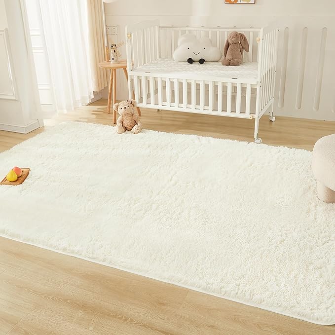Andency Cream Soft Area Rugs for Living Room Bedroom, 4x6 Fluffy Shaggy Bedside Rug, Non-Slip Large Shag Fuzzy Plush Carpets for Bedroom Kids Dorm Nursery Home Decor Aesthetic