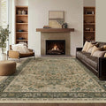 Retro 7x9 Area Rug for Living Room, Distressed Medallion Dining Room Rug Under Table, Washable Non Slip Thin Carpet Rugs for Bedroom Under Bed Home Office, Multi Brown/Olive