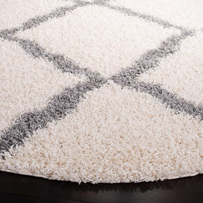 SAFAVIEH Dallas Shag Collection Area Rug - 6' Round, Ivory & Grey, Trellis Design, Non-Shedding & Easy Care, 1.5-inch Thick Ideal for High Traffic Areas in Living Room, Bedroom (SGD257F)