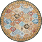 Phantoscope Washable Round Area Rug 6ft Non-Slip, Vintage Boho Rugs for Living Room, Bedroom, Dining Room, Distressed Moroccan Mosaic Diamond Pattern, Low-Pile Foldable Floor Carpet, Terracotta/Rust