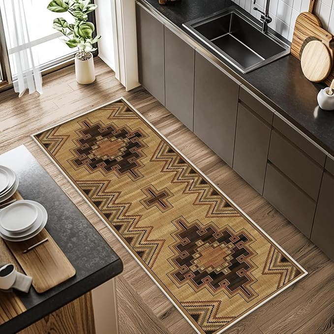 Vintage Geometric Cross Hallway Runner Rug, 2x8ft Entrance Washable Rug, Corridor & Foyer High-Traffic Area Rugs, Durable Non-Slip Mat, Soft Bedroom Rugs, Southwestern Home Decor Carpet