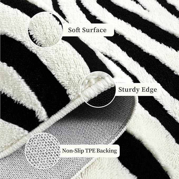 YIHOUSE 9×12 Ft Area Rugs for Living Room: Modern Washable Rug - Abstract Black and Cream White Rug for Bedroom Dining Room Office Playroom Nursery Home Decor - Nonslip Non-Shedding Striped Rugs