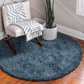 Unique Loom Davos Shag Collection Area Rug - Solid (6' 7" Round, Marine Blue)