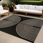 Easy Jute Indoor Outdoor 5x7 Area Rug, Black Washable Modern Rainbow Rugs for Living Room, Non-Slip Boho Farmhouse Bedroom Rug Abstract Floor Carpet for Patio Dining Room Nursery