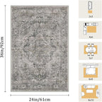 2x3 Machine Washable Area Rug for Entryway, Olive Grey Boho Vintage Floral Rug Non-Slip Low Pile Soft Faux Wool Small Carpet, Kids and Pets Friendly for Bedroom Kitchen Hallway Bedside Home Decor Rug