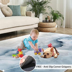 Modern Simple Art Rugs for Bedroom - 3x5 Area Rug - 3D Cloud Marble Rugs for Living Room, Abstract Mist Marble Rug, Washable Home Decor Carpet