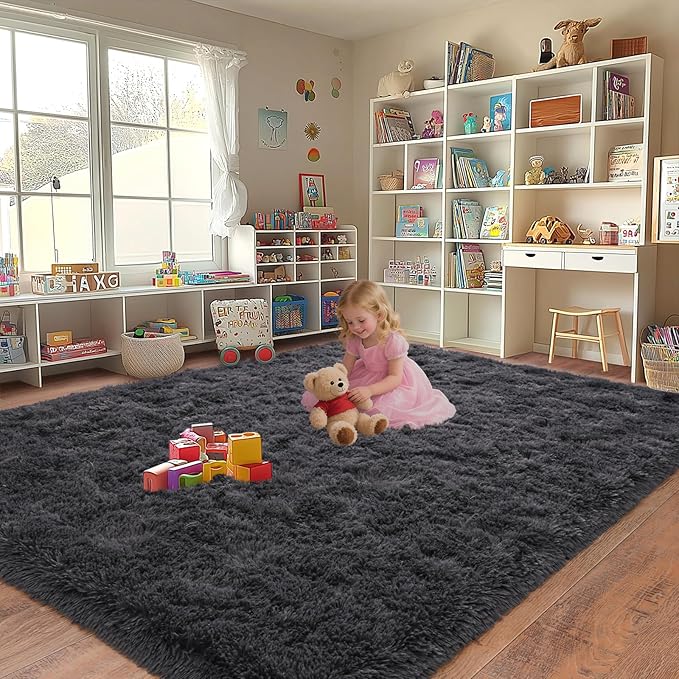 Upgrade Non-Slip Plush Rugs for Living Room, Soft Shaggy Carpets for Living Room, Fuzzy Rugs for Kids' Room, Perfect Decor for Modern Home Charcoal 8x10 Feet