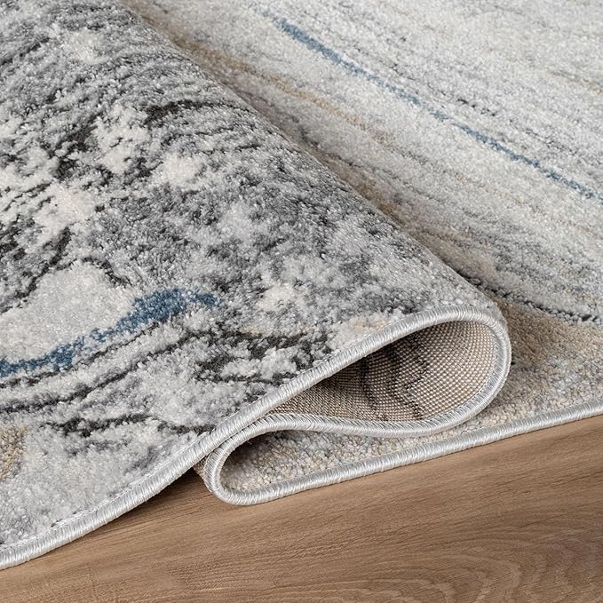 Rugshop Marble Swirl Distressed Gray Area Rug 2' 3" x 12' Runner Ideal for Hallway, Kitchen, Entryway, or Behind The Sofa
