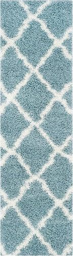 SAFAVIEH Dallas Shag Collection Runner Rug - 2'3" x 10', Seafoam & Ivory, Trellis Design, Non-Shedding & Easy Care, 1.5-inch Thick Ideal for High Traffic Areas in Living Room, Bedroom (SGD257C)
