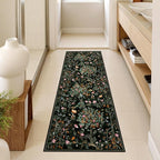 Morebes Floral Washable Rug Runners for Hallways Non Slip, Flower Kitchen Runner Rug 2x6, Boho Botanical Ultra-Thin Soft Floor Carpet for Bathroom Entryway Laundry Room, Black