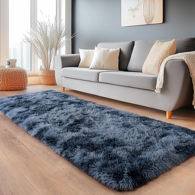 Upgrade Non-Slip Plush Rugs for Living Room, Soft Shaggy Carpets for Living Room, Fuzzy Rugs for Kids' Room, Perfect Decor for Modern Home New Blue Grey 2x6Feet