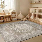 jinchan Vintage Floral 4x6 Area Rugs - Machine Washable Distressed Design Soft Ultra-Thin Low-Pile Non-Slip Carpet for Entryway Kitchen Bedroom Nursery Living Room Dining Room (4x6ft, Brown)