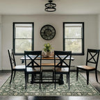 Area Rug 8×10 Washable Rugs for Bedroom, Vintage Floral Rug Soft Non Slip Stain Resistant Carpet for Living Room Dinning Room Kitchen Home Office Green Black
