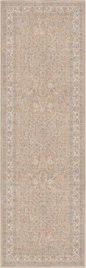 Well Woven Asha Rome Beige Cream 2'3" x 7'3" Runner Rug - Oriental Floral Pattern, Easy Clean, Floor-Friendly Backing - for Hallway, Entryway, and Kitchen