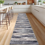 Modern Abstract Runner Rug 2.6x12, Grey Black Multi Washable Long Kitchen Runner Non-Slip Soft Hallway Rug Runner Thin Print Faux Wool Carpet for Entryway Bedroom Laundry Room Indoor Home Decor