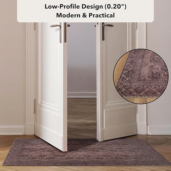 Kuden 2x3 Small Rug, Machine Washable, Non-Slip Backing, Vintage Style, Soft, Low Pile, Area Rugs for Entryway Kitchen Indoor Entrance