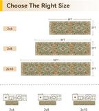 Area Rugs 2'x8' Washable Non-Slip, Floral Vintage Distress Print Pattern Medallion Carpet for Living Room Bedroom Dining Room, Brick Red Rust Neutral Brown Burnt Orange Green