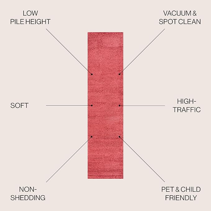 JONATHAN Y Haze Solid Low-Pile Red Runner Rug 2x12, Coastal,Bohemian,Minimalist,Classic, Easy-Cleaning for Living Room,Bedroom,Kitchen,Pet Friendly,Non-Shedding (SEU100E-212)
