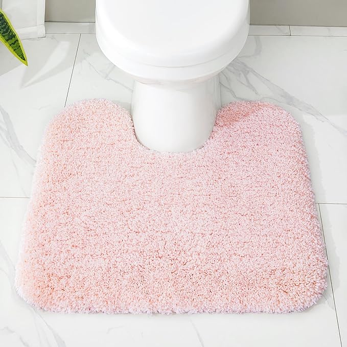 Toilet Rug 22x24 Pink Non Slip Fluffy Toilet Floor Mat U Shaped Washable Bathroom Contour Rug for Toilet Absorbent Thick Toilet Carpet