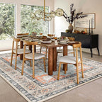 VK VK·LIVING Machine Washable Rug 5'x7' Vintage Design Washable Area Rugs with Non Slip Rugs for Living Room Bedroom Traditional Woven Carpet Stain Resistant, Dining Office Boho Rug (Brick)