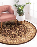 Unique Loom Voyage Collection Traditional Oriental Classic Intricate Design Area Rug (6' 0 x 6' 0 Round, Brown/Ivory)