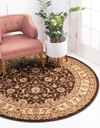 Unique Loom Voyage Collection Traditional Oriental Classic Intricate Design Area Rug (8' 0 x 8' 0 Round, Brown/Ivory)