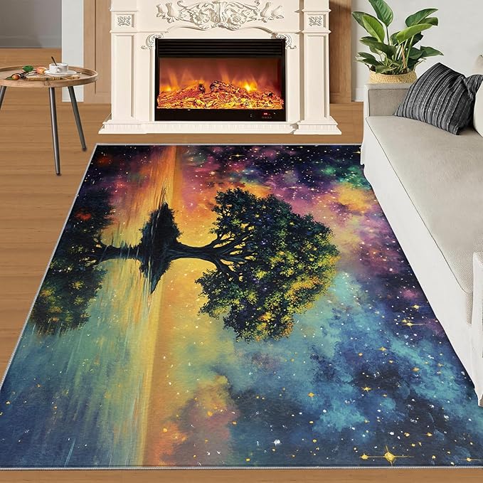 6x8 Tree of Life Classroom Rugs - Galaxy Tree Playroom Rug, Dreamlike Starry Sky Carpet Area Rug for Girls Bedroom Kids Room Basement Office Classroom