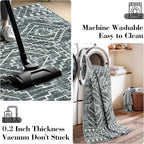 Wonnitar Moroccan 8x10 Area Rugs for Living Room, Washable Large Grey Rug for Bedroom, Non-Slip Soft Thin Stain Resistant Boho Tribal Floor Carpet for Dining Guest Room Office (Dark Grey,8'x10')