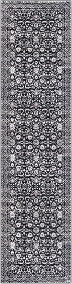 Hallway Runner Rug, Black and White Washable Runner Rug 2x8 Vintage Floral Kitchen Rug Runner Non Slip Boho Thin Printed Faux Wool Super Soft Carpet for Entryway Bedroom Laundry Room Indoor