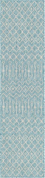 Unique Loom Outdoor Trellis Collection Area Rug - Tribal Trellis (2' x 8' Runner, Aqua/ Ivory)
