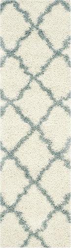 SAFAVIEH Dallas Shag Collection Runner Rug - 2'3" x 6', Ivory & Light Blue, Trellis Design, Non-Shedding & Easy Care, 1.5-inch Thick Ideal for High Traffic Areas in Living Room, Bedroom (SGD257J)