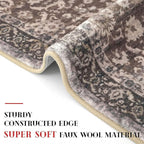 Vintage Floral 2x6 Runner Rug, Mocha Brown Washable Kitchen Runner Rug Non-Slip Hallway Rug Runner Boho Thin Printed Faux Wool Super Soft Carpet for Entryway Bedroom Laundry Room Indoor