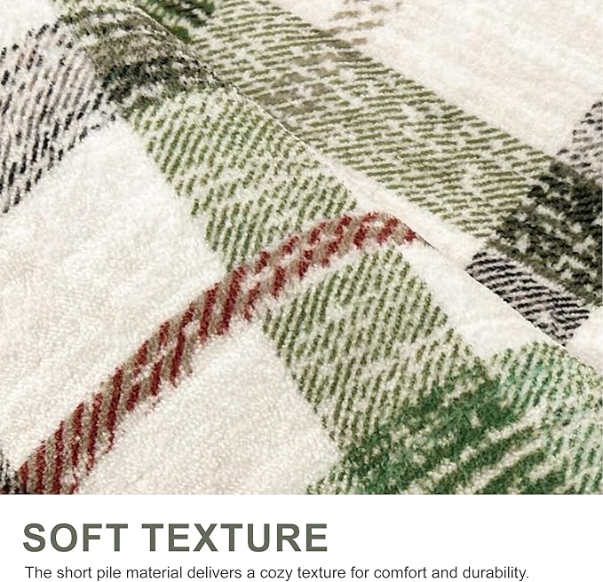 Bavni 3x5 Washable Rug Modern Plaid Area Rugs Non-Slip, Small Rugs for Hallway Throw Rugs Soft Low Pile Stain Resistant Bedroom, Living Room, Kitchen, Home Decor, Green Plaid