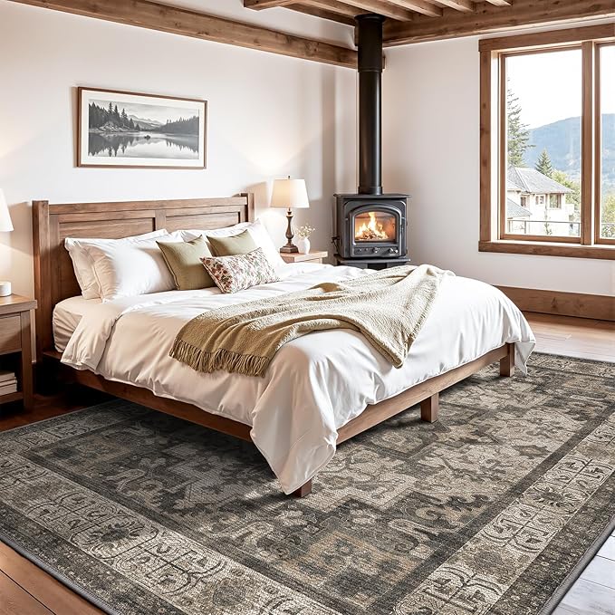 LUMI Washable Area Rug 8x10 for Living Room, Ultra Soft Stain Resistant Carpet with Non Slip Rubber Backing, Non-Shedding Low Pile Rugs for Bedroom, Dining Room, Indoor, Office