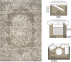 jinchan Washable Area Rug 8x10 for Living Room - Soft Faux Wool Ultra-Thin Stain Resistant Non-Slip Distressed Vintage Floral Large Carpet for Bedroom, Dining Room, Home Office, Nursery(Brown, 8'x10')