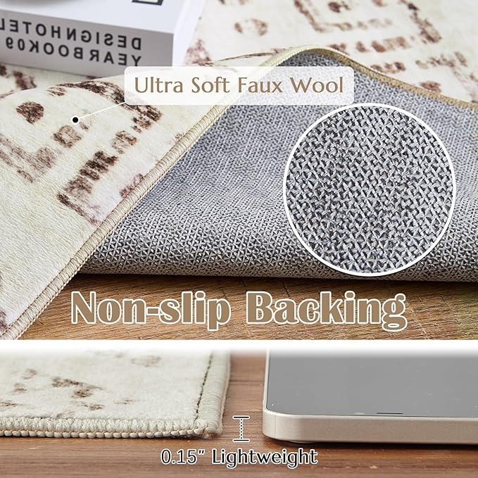 jinchan Boho 2x3 Rugs for Entryway - Machine Washable Doormat Moroccan Soft Throw Rug Bohemian Diamond Non-Slip Carpet for Entrance Kitchen Laundry Room Bedroom (2‘x3', Mocha)