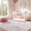 Washable Area Rugs 6'x9' Non-Slip Modern Abstract Soft for Living Room Entryway Bedroom Nursery, Print Pattern, Grey Pink