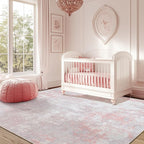 Washable Area Rugs Square 7ft Non-Slip Modern Abstract Soft for Living Room Entryway Bedroom Nursery, Print Pattern, Grey Pink