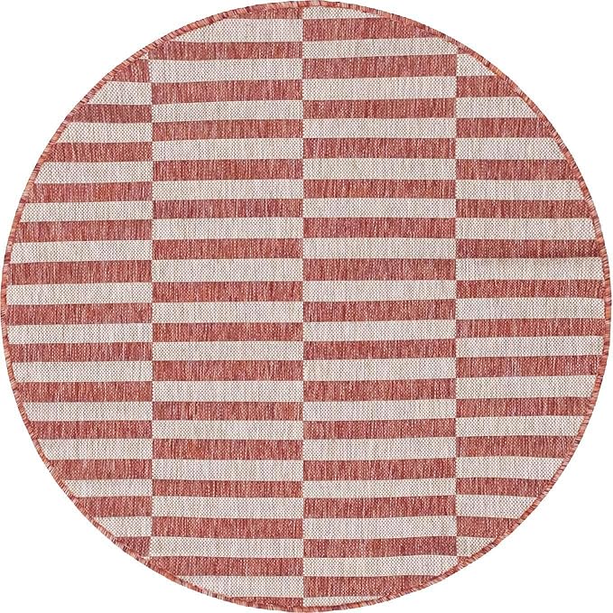 Unique Loom Outdoor Collection Classic Stripes, Transitional Indoor & Outdoor Area Rug, Rectangular 4' 0" x 4' 0", Red/Ivory