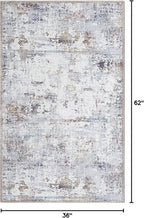 GLN Rugs Contemporary Collection - Machine Washable Area Rug, Contemporary Washable, Non Slip, Low Pile Chenille Rug, Living Room, Bedroom, Kitchen Rug (3' x 5' White/Grey/Blue/Brown)